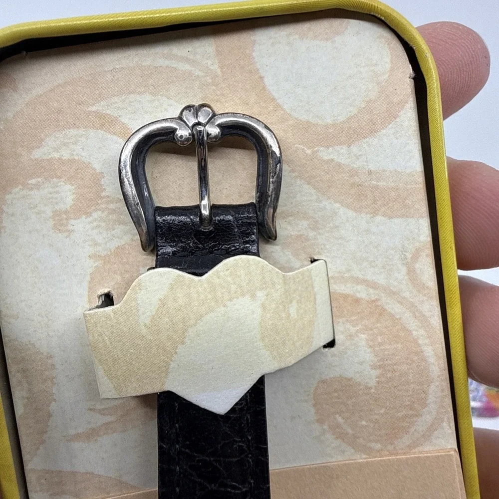 Brighton Watch Black leather band rectangle Silver tone Needs Battery Case Paper